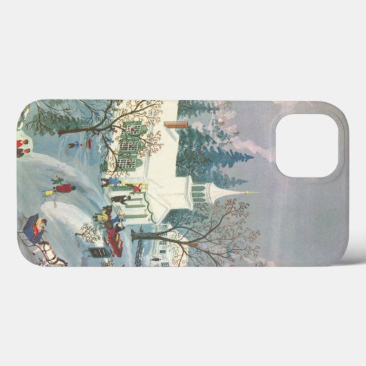 雪の中で教会に行く人々のヴィンテージクリスマス Case-Mate iPhoneケース (裏面 (横))