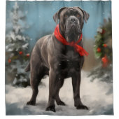 雪の中で杖のコルソ犬 シャワーカーテン (正面)