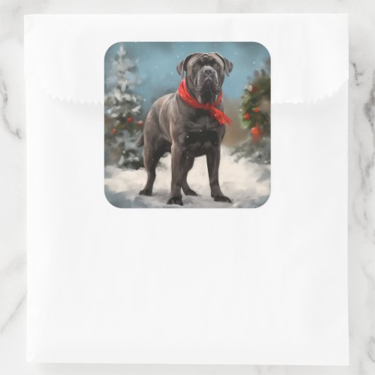 雪の中で杖のコルソ犬 スクエアシール (バッグ)