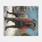 雪の中で杖のコルソ犬 フリースブランケット (正面(横))