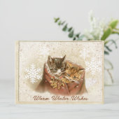 雪の中で猫が寄り添い可愛いヴィンテージ シーズンカード (スタンド正面)