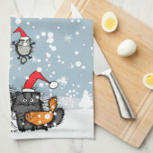 雪の中で猫のポートレート キッチンタオル (四つ折り)