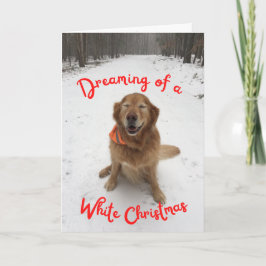 雪の中で白いクリスマスの夢を見る犬 カード
