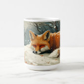 雪の中で眠っている琥珀のキツネ コーヒーマグカップ (中央)