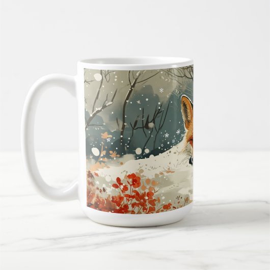 雪の中で眠っている琥珀のキツネ コーヒーマグカップ (左)