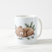 雪の中で眠る幸せな熊 コーヒーマグカップ (正面右)