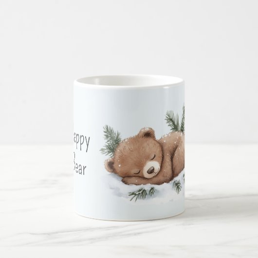 雪の中で眠る幸せな熊 コーヒーマグカップ (中央)
