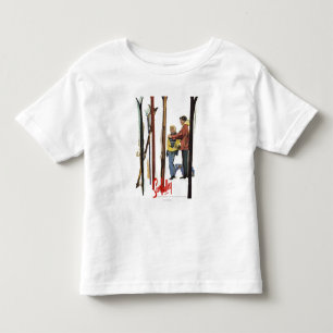 雪の中で立ち上がるスキー夫妻のポスター トドラーTシャツ
