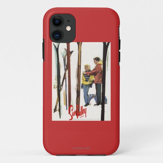 雪の中で立ち上がるスキー夫妻のポスター Case-Mate iPhoneケース (裏面)