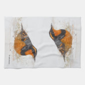 雪の中で美しい多彩なツグミの鳴鳥 キッチンタオル (横)