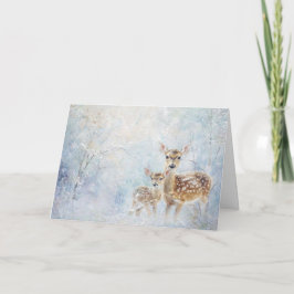 雪の中で美しい森林の動物の鹿 カード
