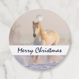 雪の中で美しい白い馬のギャロピングクリスマス フェイバータグ