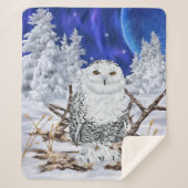 雪の中で美しい雪ふくろうプリント シェルパブランケット (正面)