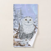 雪の中で美しい雪ふくろうプリント バスタオルセット (ハンドタオル)