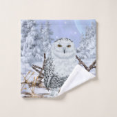 雪の中で美しい雪ふくろうプリント バスタオルセット (ウォッシュタオル)