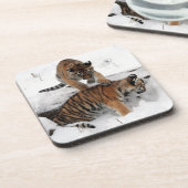 雪の中で美し遊い虎の子 コースター (左側)