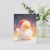 雪の中で赤いサンタ帽をかぶった白いアヒルの子 ポストカード (スタンド正面)