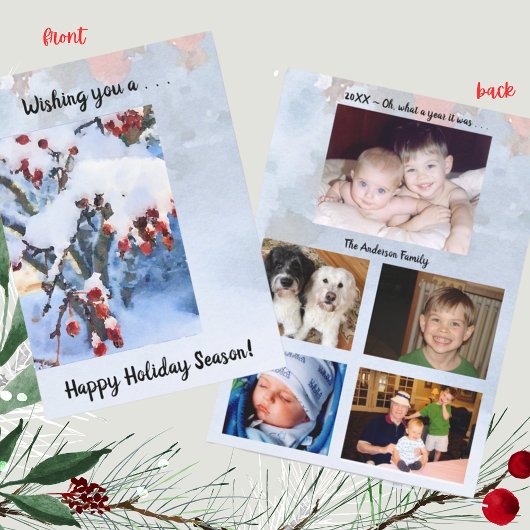 雪の中で赤カニのリンゴの果実～フォトホリデーカード 招待状