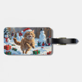 雪の中で走るクリスマス帽子のトルコアンゴラ ラゲッジタグ (裏面横)