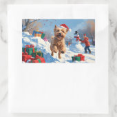 雪の中で走Wheaten Terrier Hatとクリスマスハット 長方形シール (バッグ)
