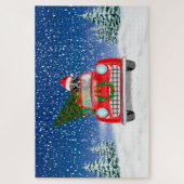 雪の中で車を運転するボクサー犬ジグソープ ジグソーパズル (縦)