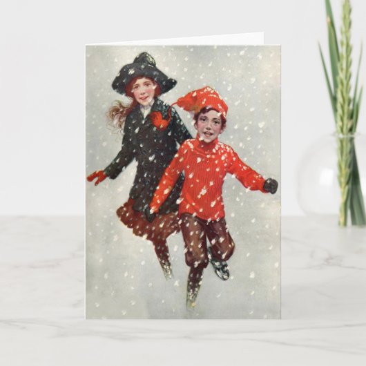 雪の中で遊ぶかわいい子供たち シーズンカード (正面)