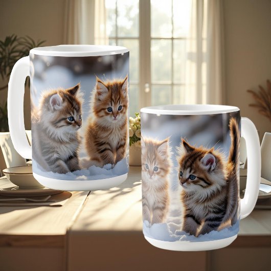雪の中で遊ぶ3匹のかわいい子猫 コーヒーマグカップ