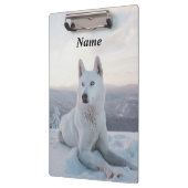 雪の中で魅惑的な白いハスキー犬 クリップボード (左)