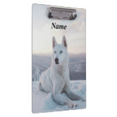 雪の中で魅惑的な白いハスキー犬 クリップボード (右)