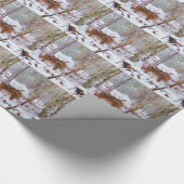 雪の中で鹿、脚をなめる ラッピングペーパー (角)