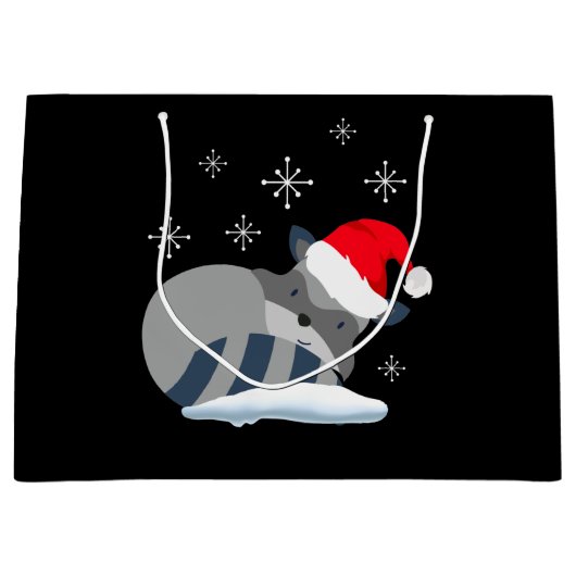 雪の中にかわいいアライグマ、メリークリスマス ラージペーパーバッグ (正面)