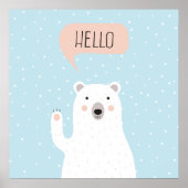 雪の中にかわいいホッキョクグマが挨拶 ポスター (正面)