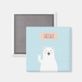雪の中にかわいいホッキョクグマが挨拶 マグネット (正面/裏面)