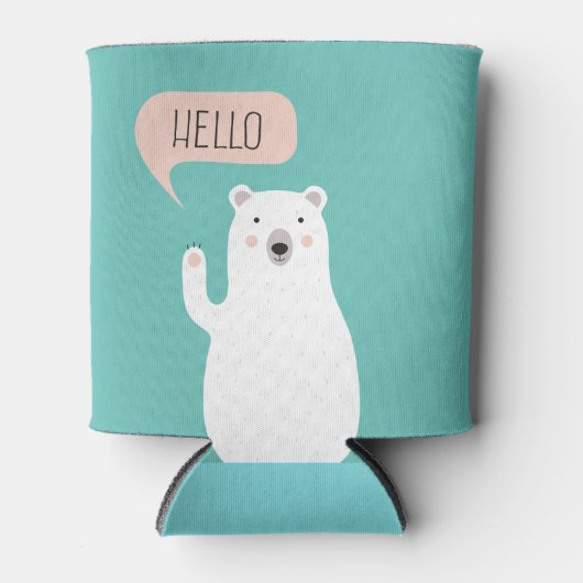 雪の中にかわいいホッキョクグマが挨拶 缶クーラー (正面)