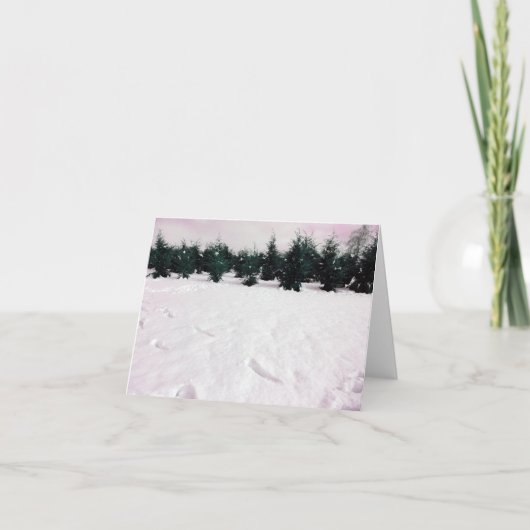 雪の中にヒバリのある冬の風景 カード (正面)