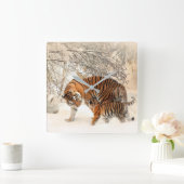 雪の中にベビーが咲く可愛い母タイガー スクエア壁時計 (ホーム)