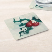 雪の中にホリー スクエアペーパーコースター (アングル)