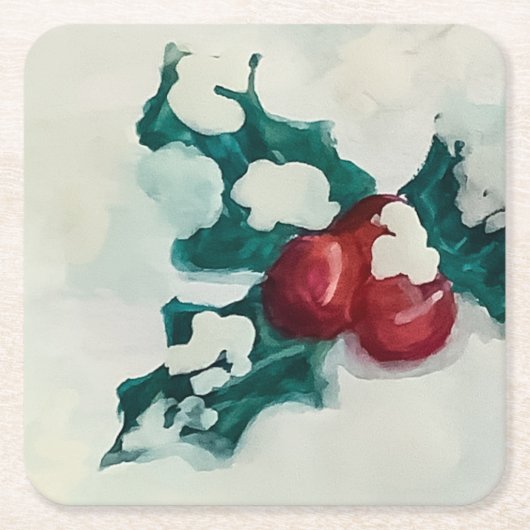 雪の中にホリー スクエアペーパーコースター (正面)