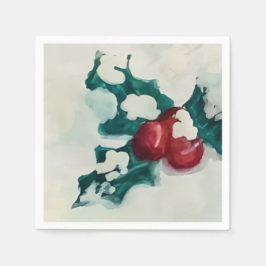 雪の中にホリー スタンダードカクテルナプキン (正面)