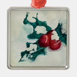 雪の中にホリー メタルオーナメント