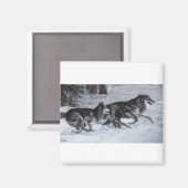 雪の中に一団ランニングの狼の マグネット (正面/裏面)