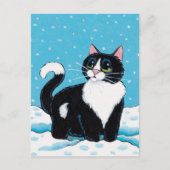 雪の中に佇むタキシード猫ひざ深い絵画|過去記事 ポストカード (正面)