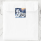 雪の中に座る白い虎 スクエアシール (バッグ)