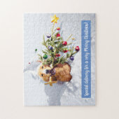 雪の中に木を持つ犬 ジグソーパズル (縦)