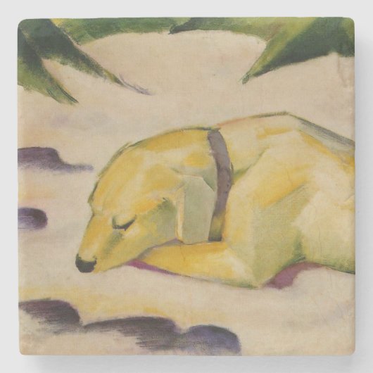 雪の中に横たわる犬(by Franz Marc) ストーンコースター (正面)