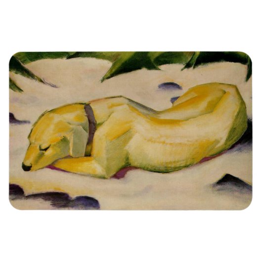 雪の中に横たわる犬(by Franz Marc) マグネット (横)