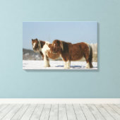 雪の中に立つミニチュアの馬 キャンバスプリント (インサイチュ (ウッドフロア))