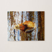 雪の中に茶色とクリームのミニチュアホース。 ジグソーパズル (横)