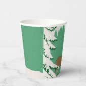 雪の中に茶色の女性の鹿パインツリーミントグリーン 紙コップ (右)