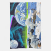 雪の中に遊3極熊の子牛 – Earth Day Art キッチンタオル (縦)